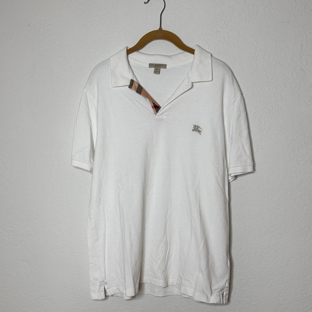 Men’s Authentic Burberry White Polo Shirt - Size XL